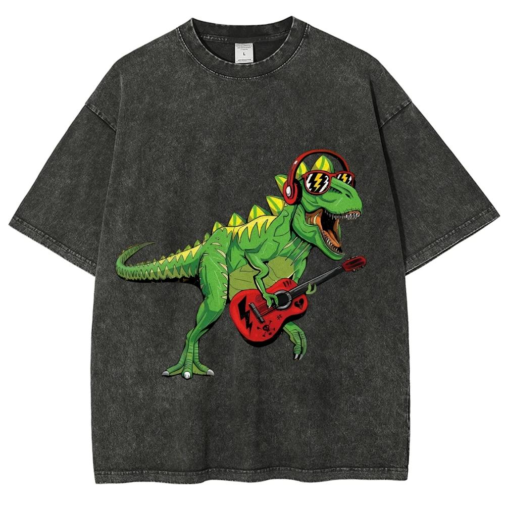 Washed Rock Dinosaur T Shirt Unisex Casual Fashion Short Sleeve T-shirts Hip Hop Vintage Tee Shirt Men Women Clothing