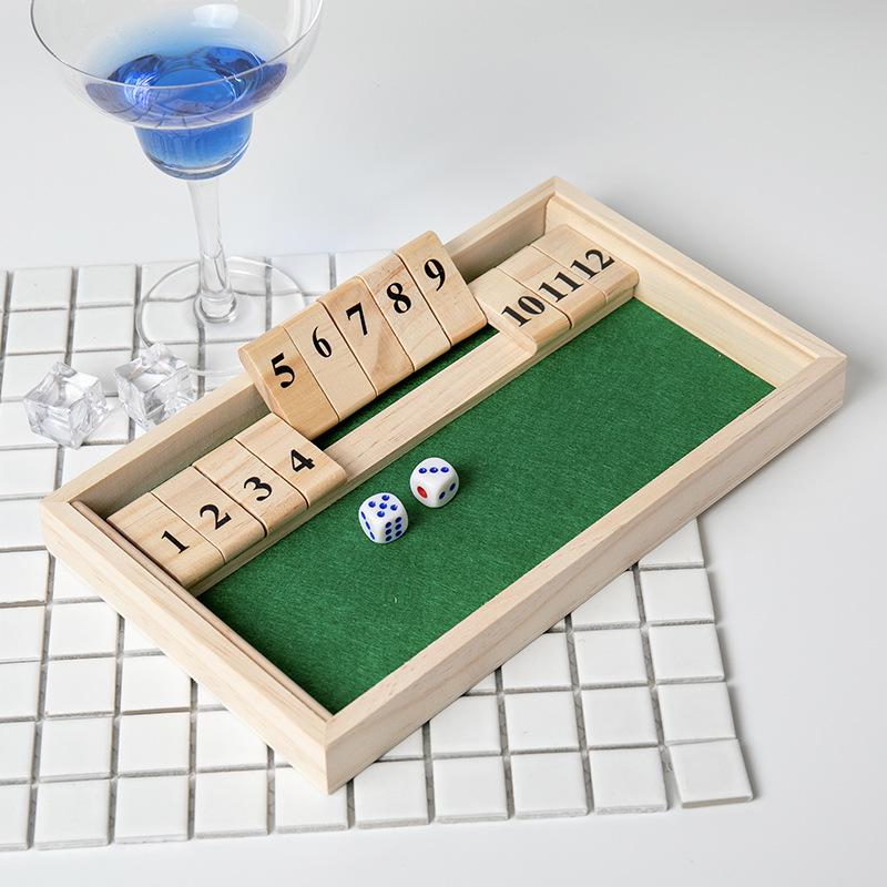 Wooden Shut Box Dice Board Game Classic Tabletop Version With 12 Numbers Pub Style Traditional Family Party Board Game Indoor