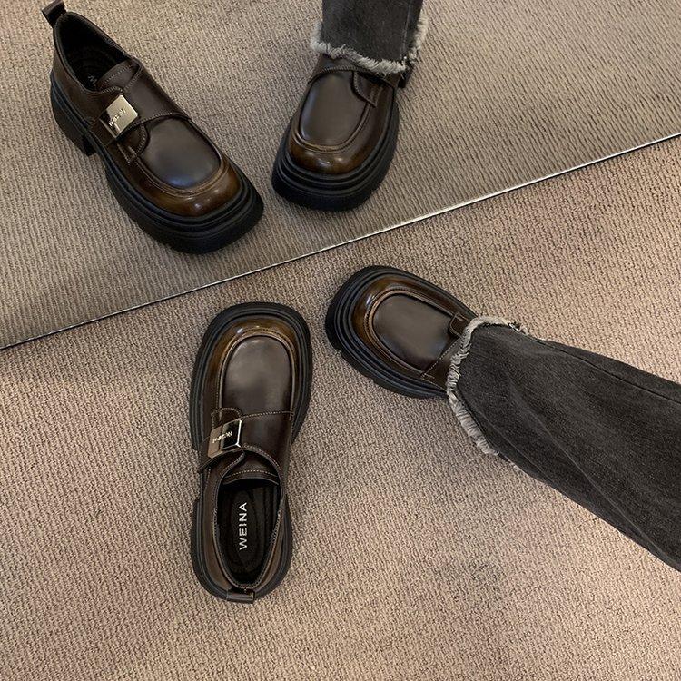 British style retro round head platform jk small leather shoes women's 2025 new popular French loafers spring and autumn single shoes