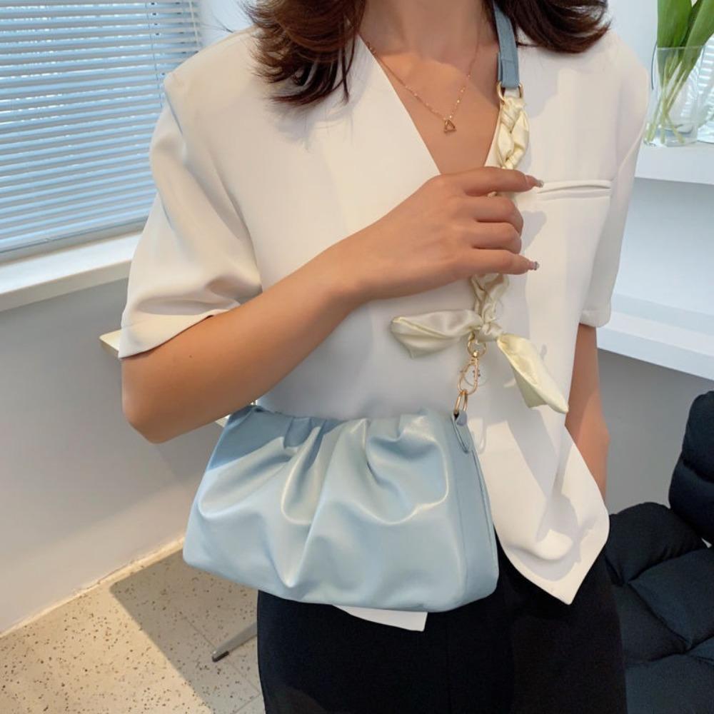 Fashion Pleated Shoulder Bag PU Leather with Pearl Cloud Underarm Bags Small Handbags Women Purse