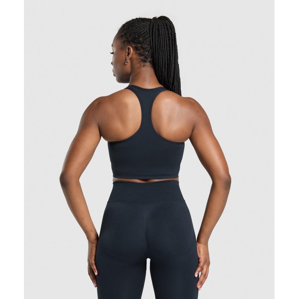 Gymshark Lift Seamless Midi Tank With Shelf Midnight Blue Black Marl B2c9q Ucvj