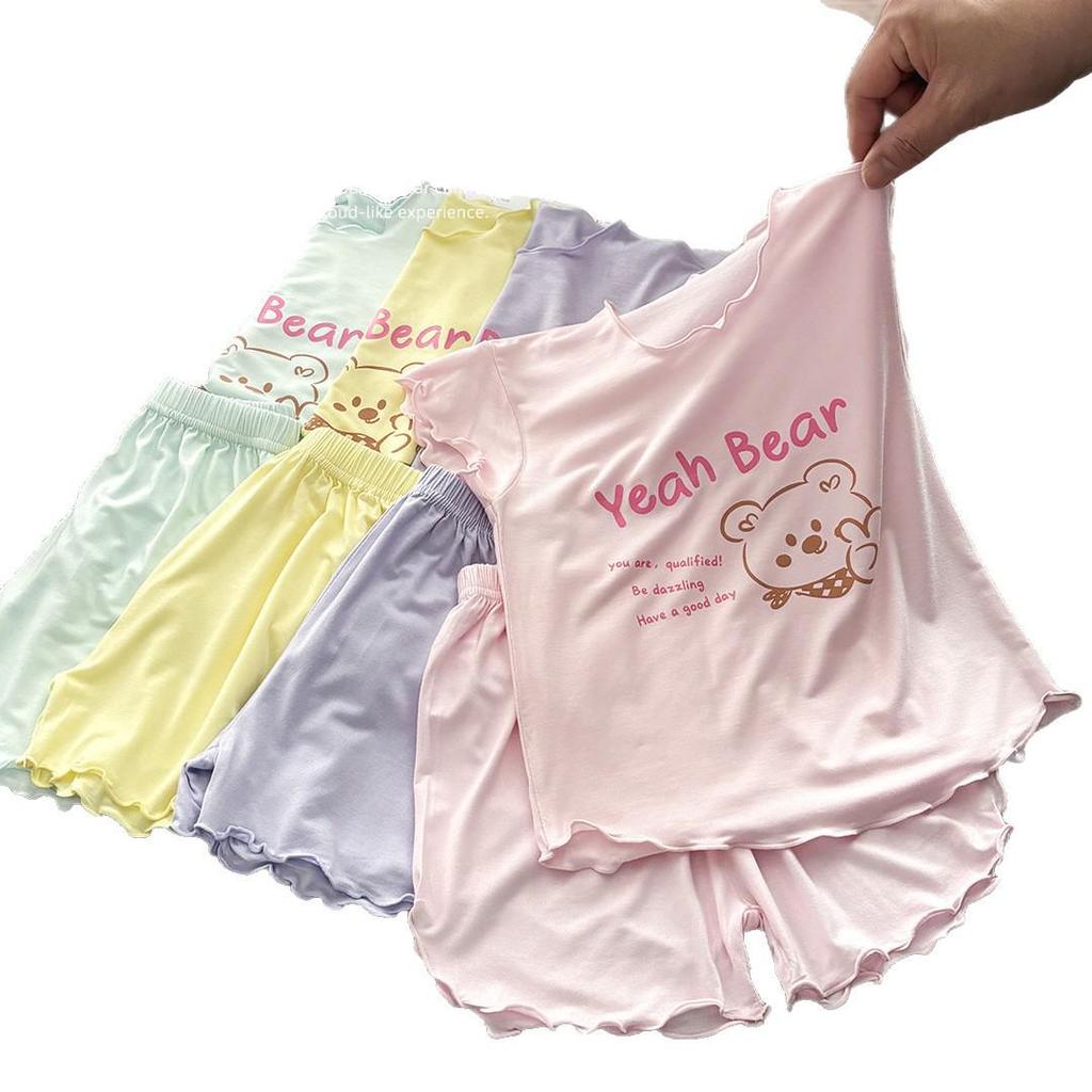 Girls' Summer Cartoon Pajama Set - Lightweight Modal for Air Conditioning