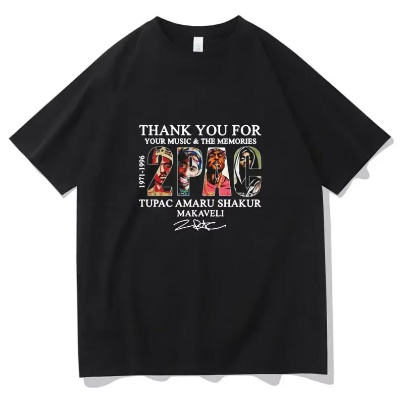 Rap Singer Tupac 2pac Hip-hop Streetwear Oversized Sleeve T-shirt 2025 Summer Fashion and WoKids Cotton T-shirt