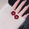 Stylish Sweet and Cute Stud Earrings Red Flower Simple Earrings Niche Design Longxin Earrings Women