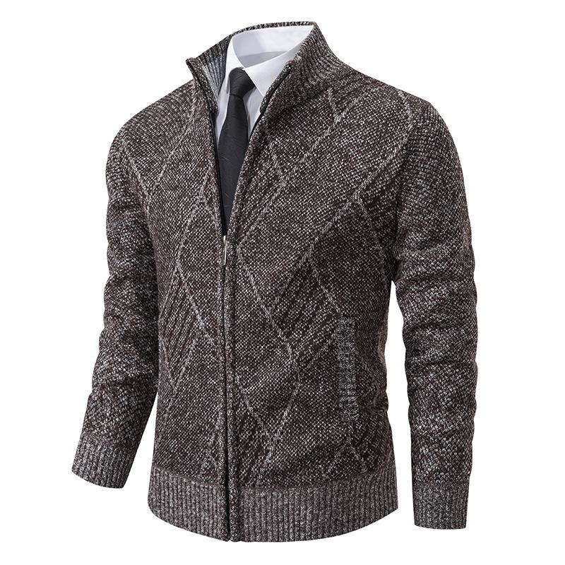 Autumn and Winter Men's Sweater Cardigan Fleece Stand-up Collar Men's Zipper Knitted Sweater Jacket Men's