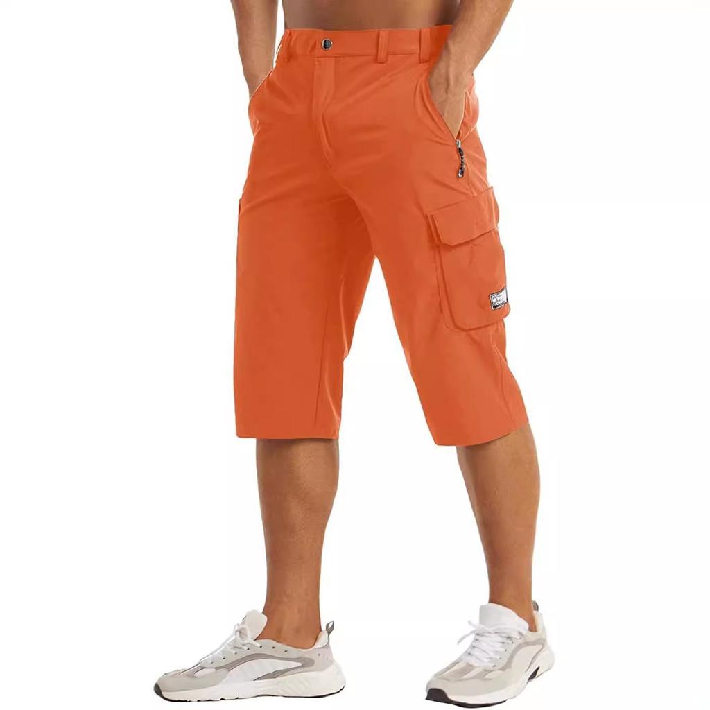 Summer Quick Dry Cropped Pants Men's Casual Multi-Pockets Lightweight Shorts Outdoor Hiking Cargo Pants