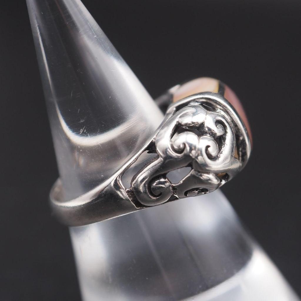 Used X983 Shell THAILAND 925 Engraved Ring Openwork Arabesque Design Silver Ring Vintage No. 11