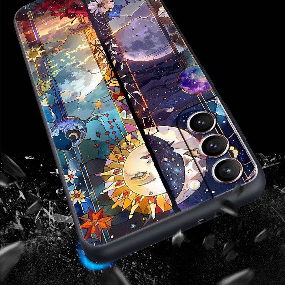 Beautiful Sun Moon Glass Phone Case for Samsung Galaxy S26 S25 S24 S23 S22 S20 S21 FE Ultra S25 Edge Plus 5G Soft TPU Cover Bags