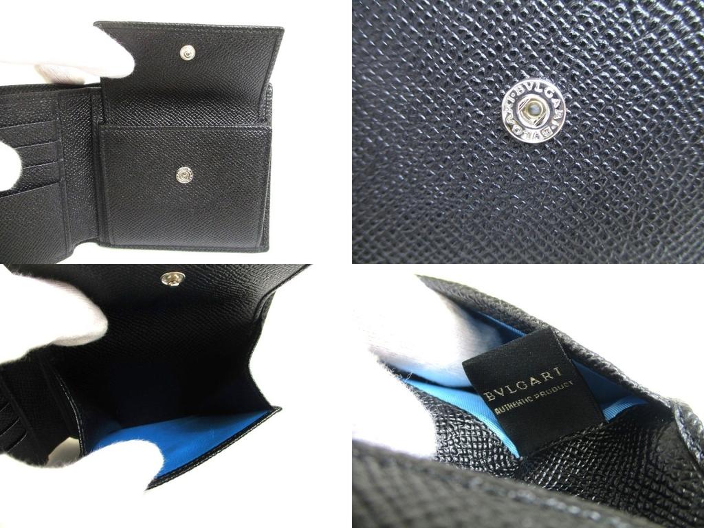Authentische BVLGARI Schwarze Leder Bifold Geldbörse Kompakte Geldbörse #a633 Geöffnete Schachtel