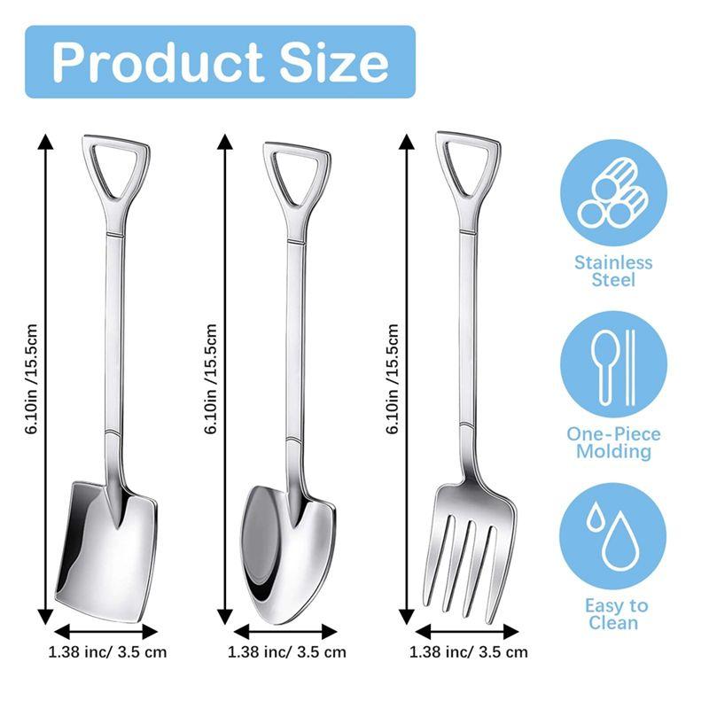 12PCS Dessert Spoons And Forks Set Kit Shovel Shape Ice Cream Spoons Set Mini Shovel Spoons For Coffee Yogurt Cake Fruit