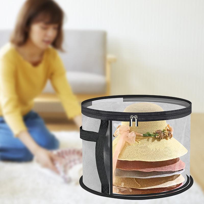 1Pc Clear Portable Collapsible Hat Storage Organizer With Zipper, Large Front Window Design, Fabric Material, Hand Washable