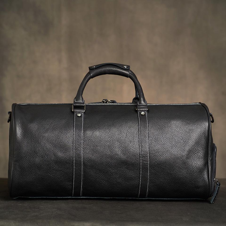 Geantă de călătorie pentru bărbați, din piele naturală, ocazională, geantă pentru bagaje de mână, geantă de fitness de mare capacitate, buzunar pentru pantofi pentru laptop de 18 inchi