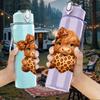1PC Highland Cow Leopard Fur 750ml Color Plastic Sports Water Bottle Leakproof Flip Straw Lid Suitable for Sports Office Home Use
