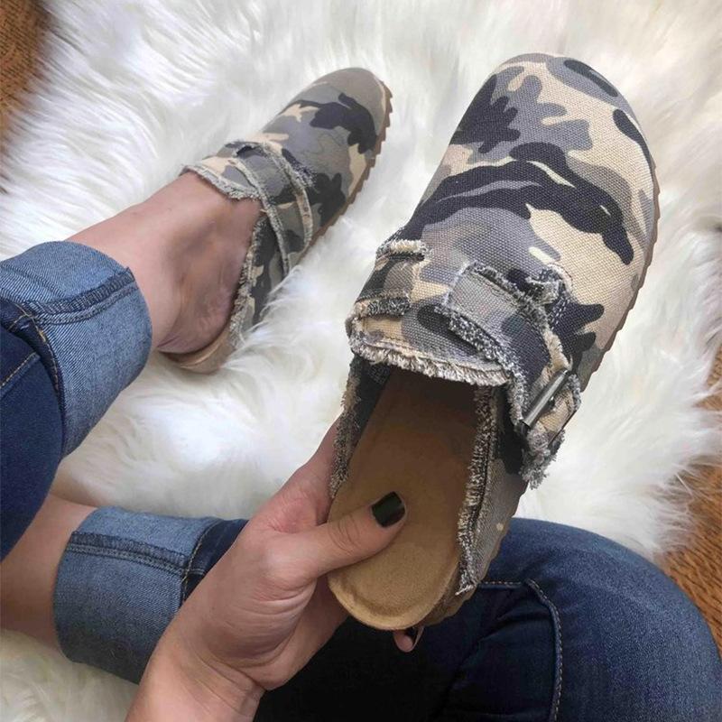 2025 Spring and Autumn New Large Size Slippers Female Leopard Print Baotou Half Support Lazy Shoes Soybean Shoes Female