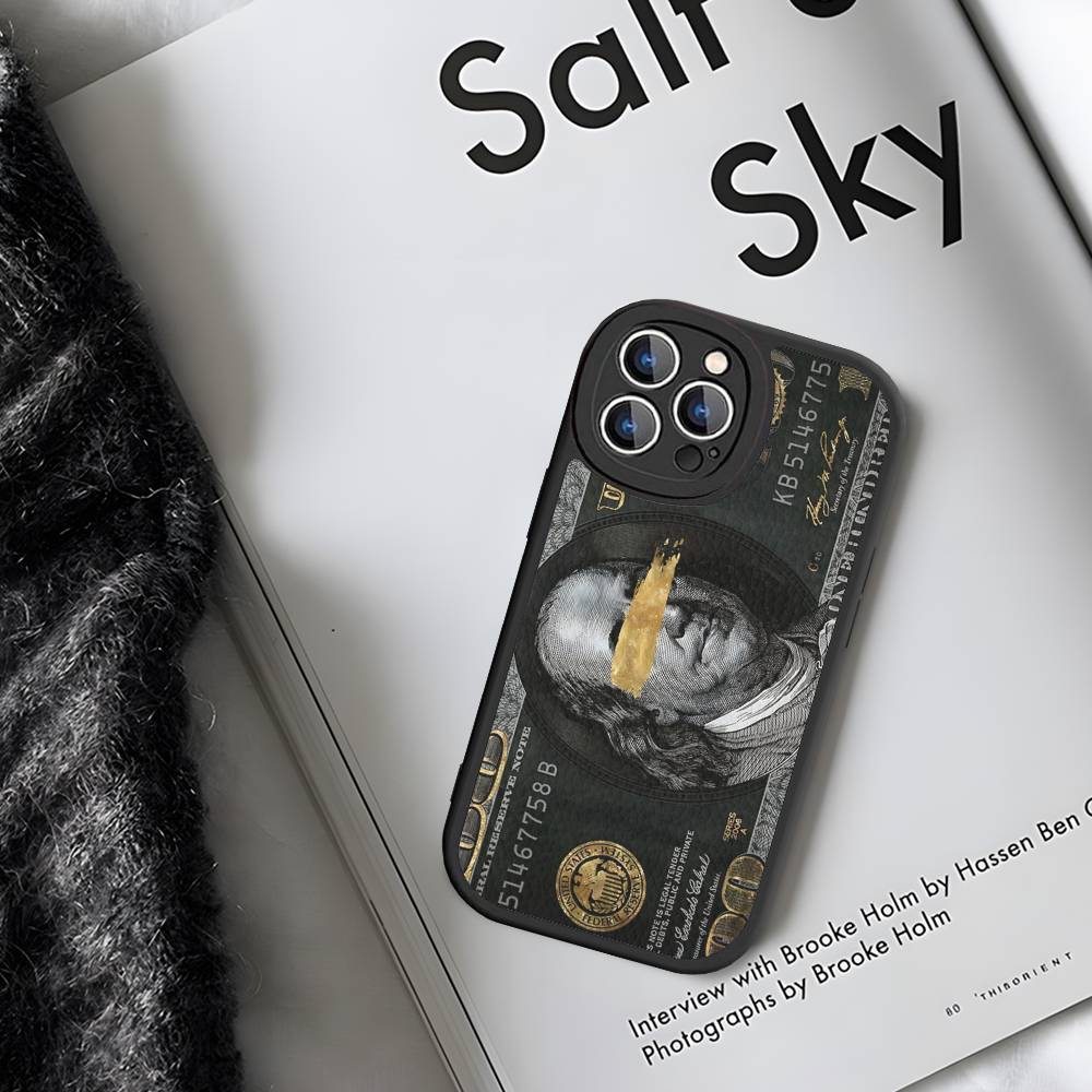 Dollar Bill Illustration Graphic Leather Phone Case For IPhone 16 14 15 Pro Plus 13 12 11 Pro Max Silicone Cover