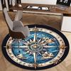 Round Crystal Velvet Rug Compass Design Nautical Ocean Map Floor Mat Home Decor Living Room Bedroom Carpet Artistic Pattern
