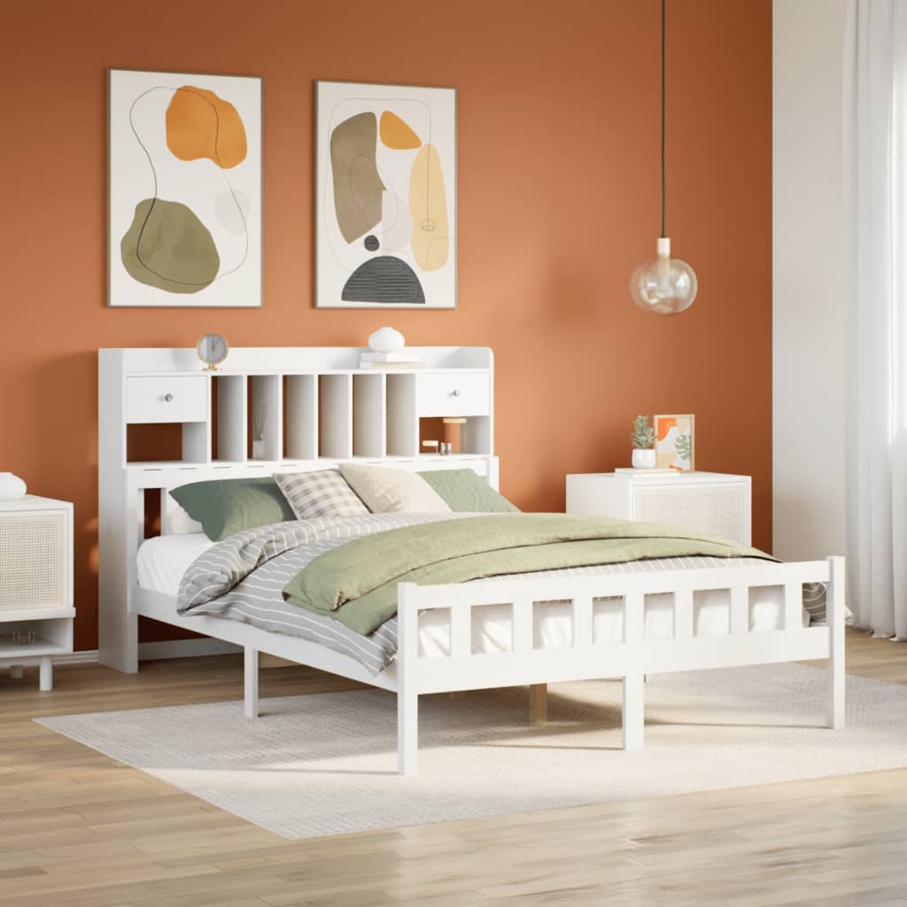 Solid Wood Bed with Shelf Without Mattress White 160 x 200 cm Pine