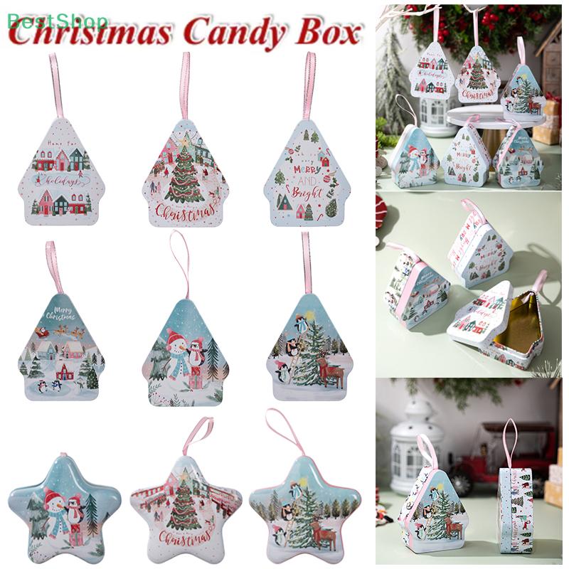 Christmas Decor Tinplate Box Storage Box With Lanyard Candy Biscuit Box Jewelry Storage Party Favors Christmas Tree Decoration