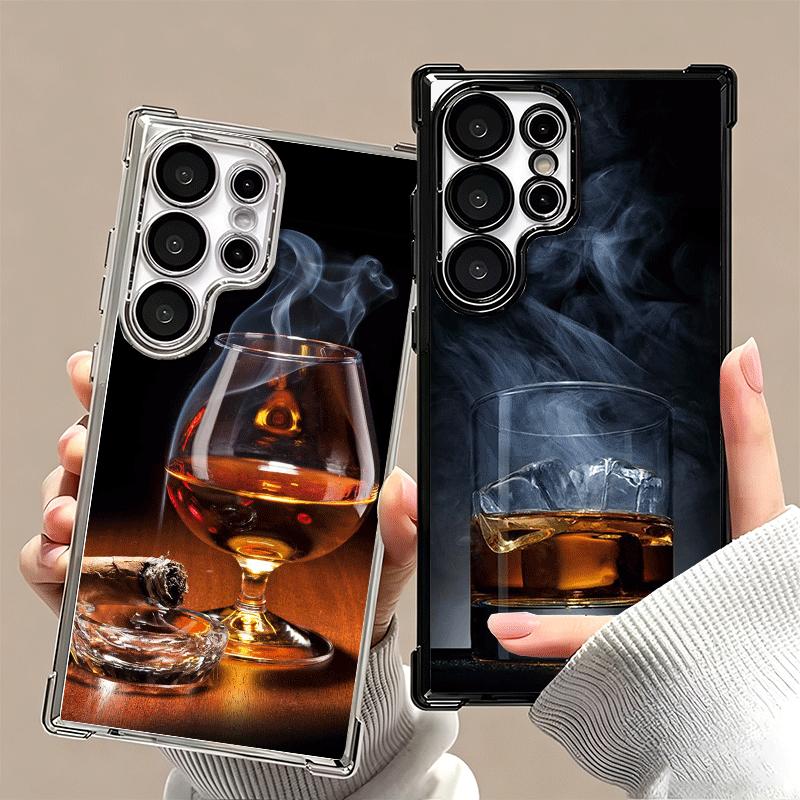 Cigar Whiskey Ice Drink Plating Phone Case For Samsung Galaxy S24 S25 FE S26 Edge S23 Ultra S22 S21 Plus S20 Anti-Fall Airabag C