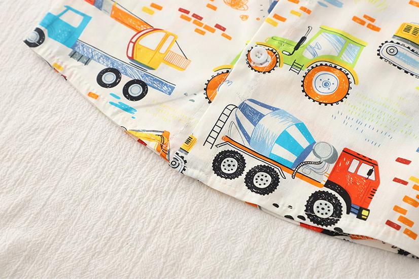 Boys' Cartoon Excavator Summer Shirt & Shorts Set - Trendy 2026 Thin Short Sleeve Outfit for Baby Boys