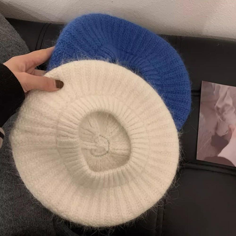 Solid Color Knitted Beanie Cap Wool Painter Hat Casual Mohair Beret Autumn Winter