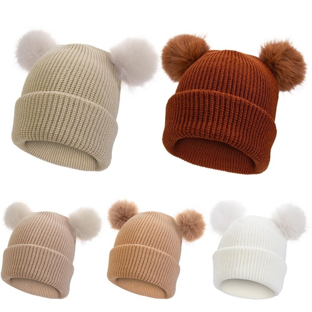 Plush Ball Baby Knit Hat Solid Color Newborn Turban Cap Infant Bonnet  Winter Autumn Season