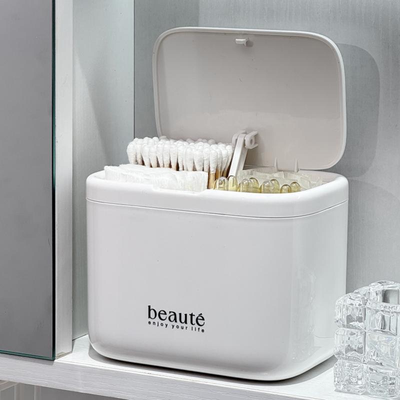 Automatic Pops Up Lift No-Drill Cotton Swab And Makeup Cotton Dispenser Hair Accessories And Hair Tie Desktop Storage Box