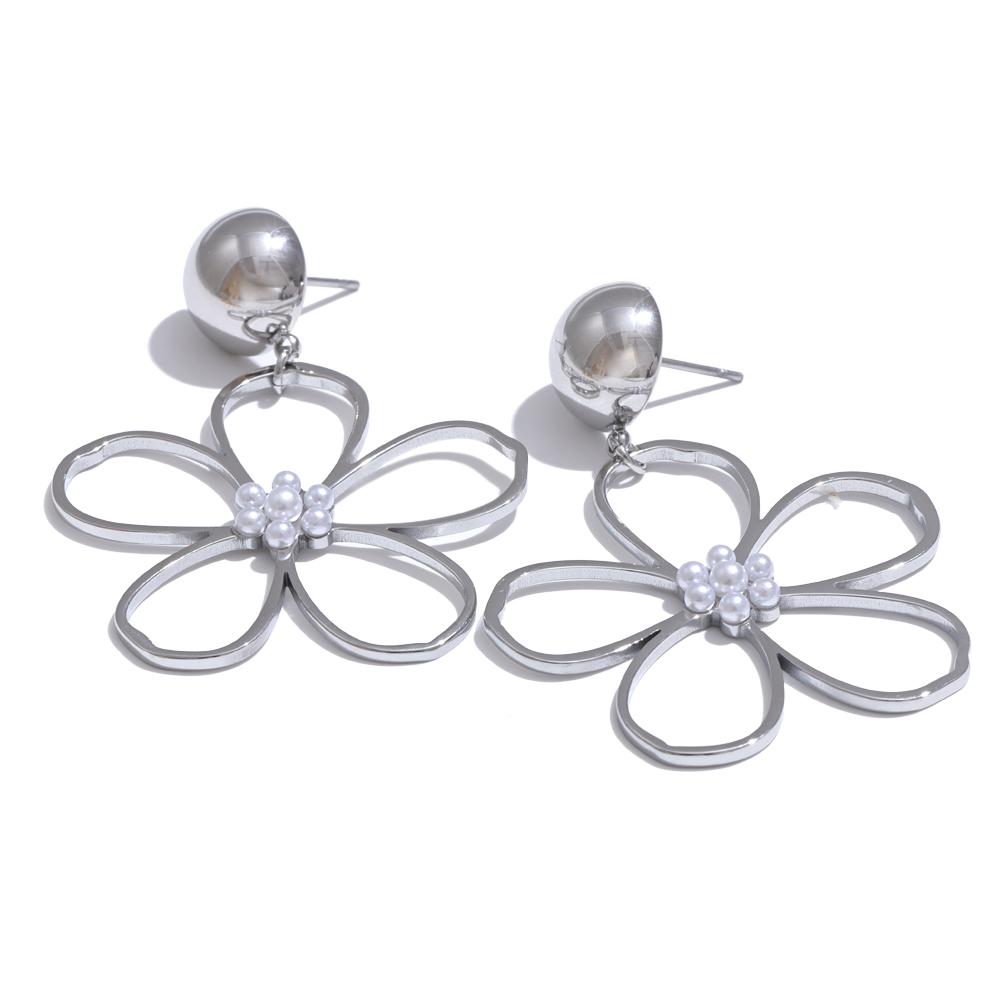 

Yhpup Fashion Stainless Steel Flower Big Drop Dangle Earrings Prevent Allergy Metal Popular Statement Style PVD Plated Jewelry