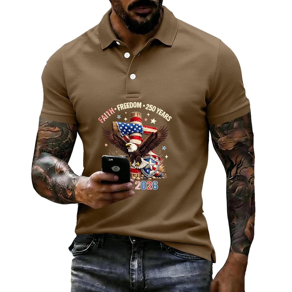 Men's Loose And Casual Flag-print T-shirt, Short Sleeve Shirt