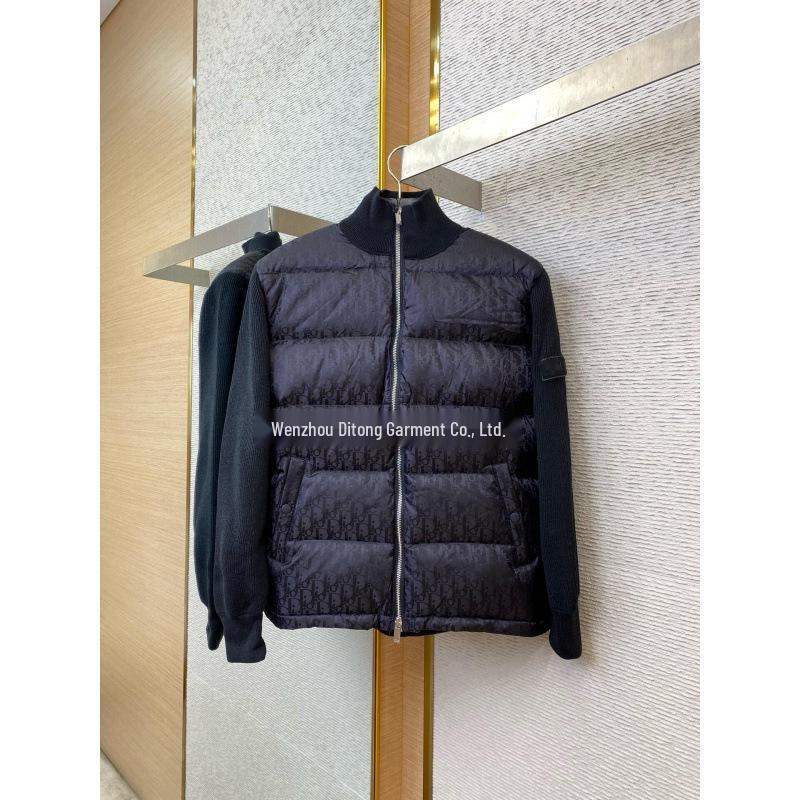 D Brand Oblique Print Stand Collar Down Jacket - Winter Warmth for Couples
