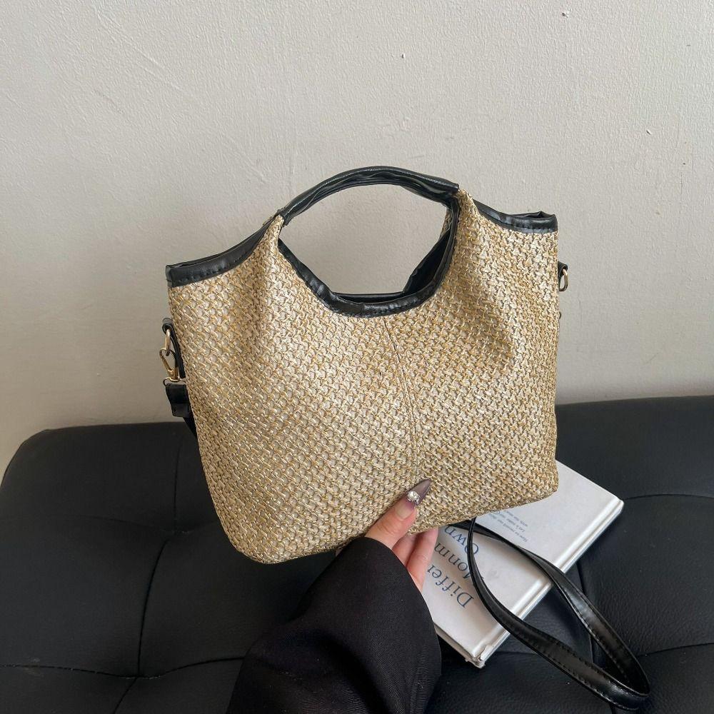 Bohemian Style Beach Bag Large Capacity Raffia Shoulder Bag Fashion Weave Straw Bag  Travel