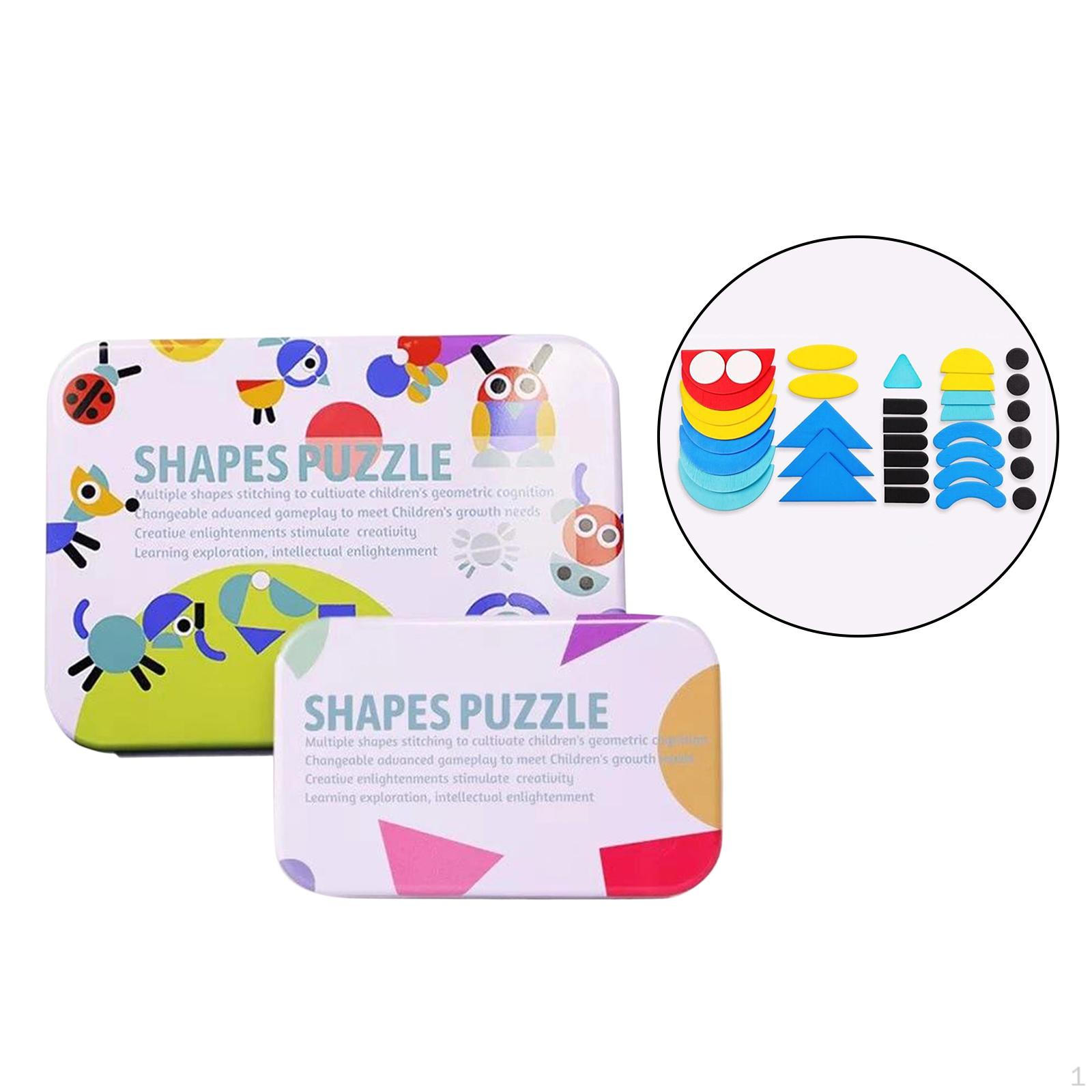 Tangram Pattern Blocks Puzzle Educational Jigsaw Toy 36 Blocks 60 Cards