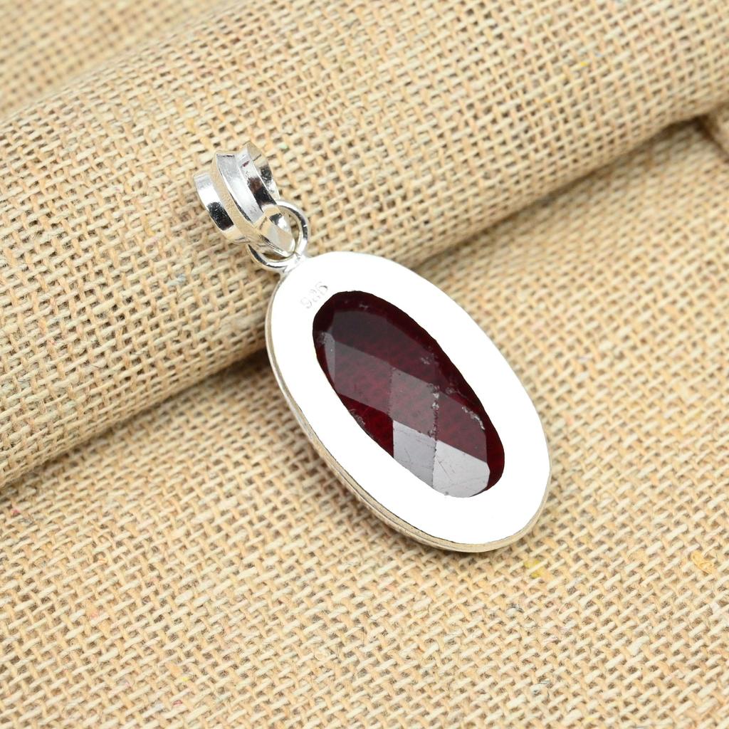 Red Garnet Gemstone 925 Sterling Silver Handmade Pendant Best Gift For Women