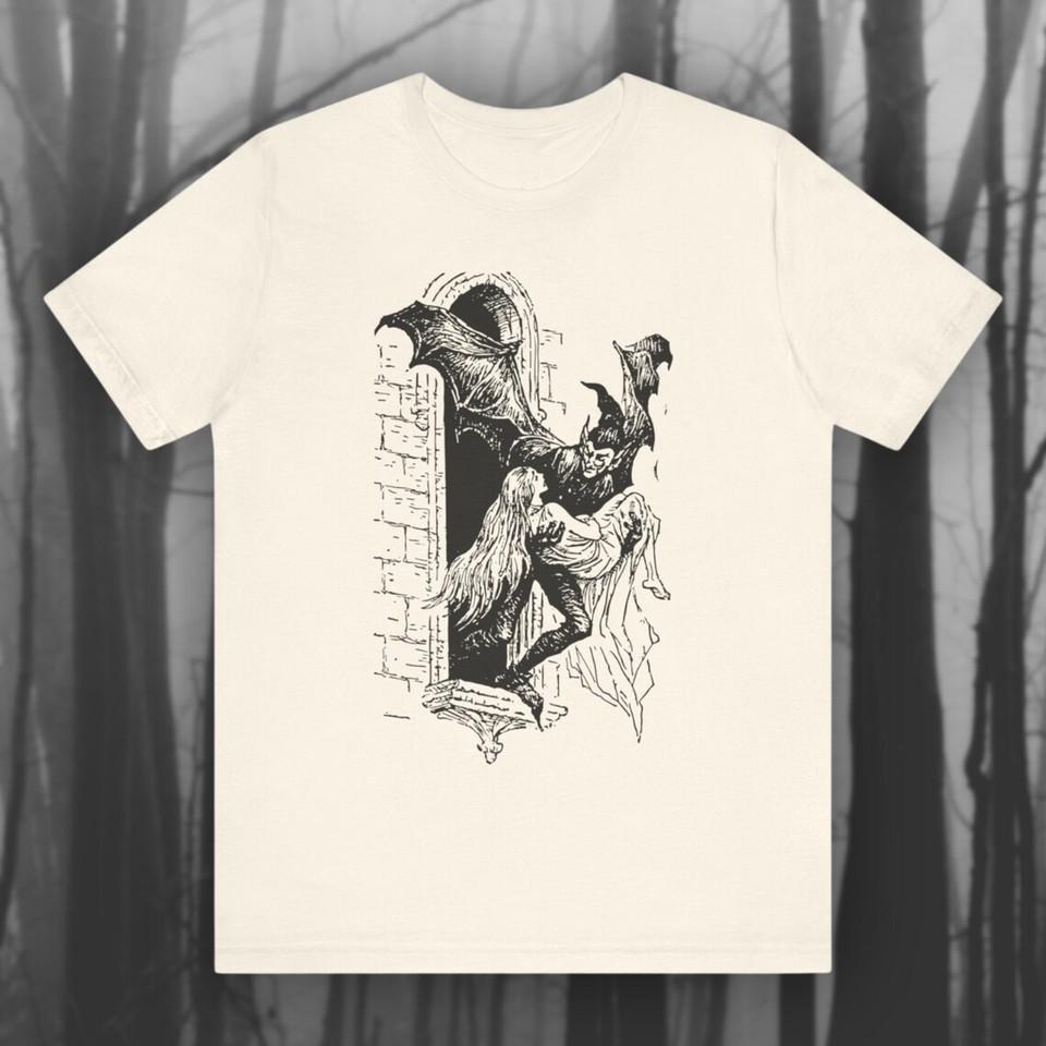 Vintage Dracula Gothic Shirt Vampire T-shirt Creepy Art Goth Unisex L