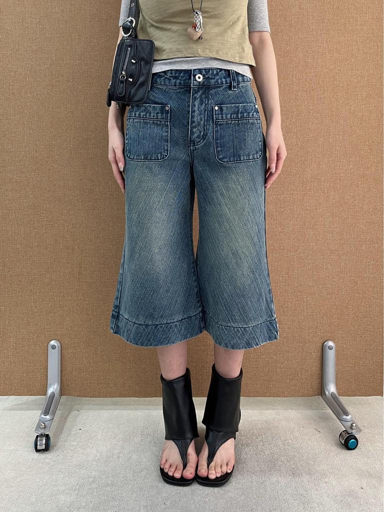 3L High-Waisted Wide-Leg Cropped Jeans for Women - Spring 2026 Slimming Style, Straight Loose Grandma Pants (1474)