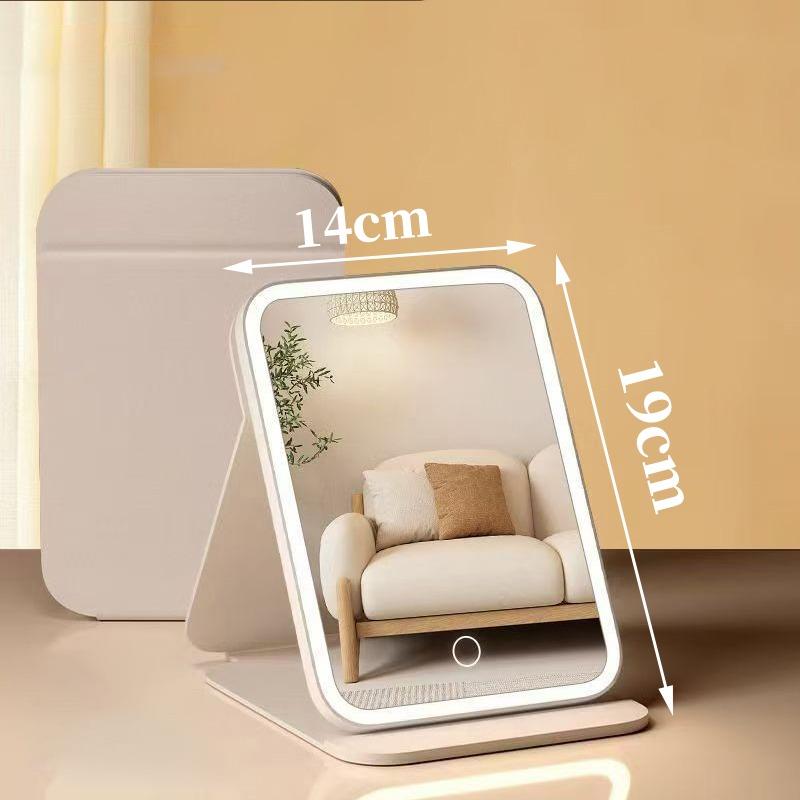 LED Lighted Makeup Mirror Foldable Smart Touch Screen Vanity Mirror HD Portable USB Rechargeable Desktop Table Cosmetic Mirror