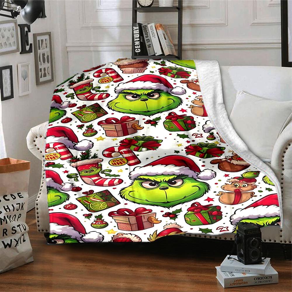 Christmas Grinch Blanket Soft Throw Blanket For Home Bedroom Bed Sofa Travel Office Solid Christmas Blanket