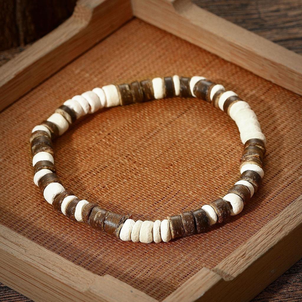 Simple Turquoise Wood Bead Bracelet, Retro Personalized Versatile Beaded Coconut Shell Bracelet Men'S Jewelry