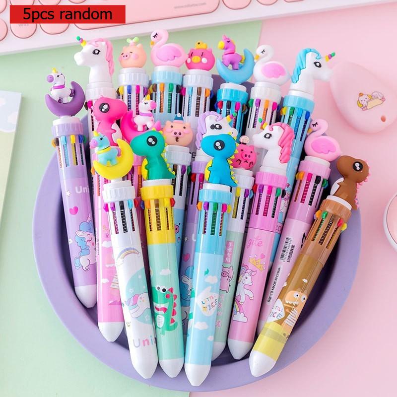 Office School Supplies Creative Cartoon Silicone 10-color Ballpoint Pen Cute Press Ballpoint Student Gift Kawai Stationery