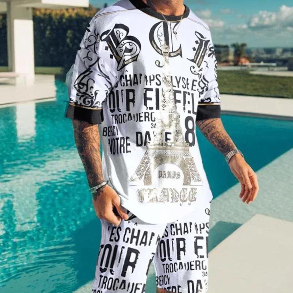 Sommer männer Anzug Kurzarm T-Shirt Anzug Druck Tai Chi Muster 3D Sportswear Casual Übergroßen Top Shorts Atmungsaktive Sportswea