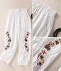 Summer Flower Embroidery Cotton Linen Harem Pants Women Bottoms Casual Vintage Pocket Lantern Ankle-Length Pants