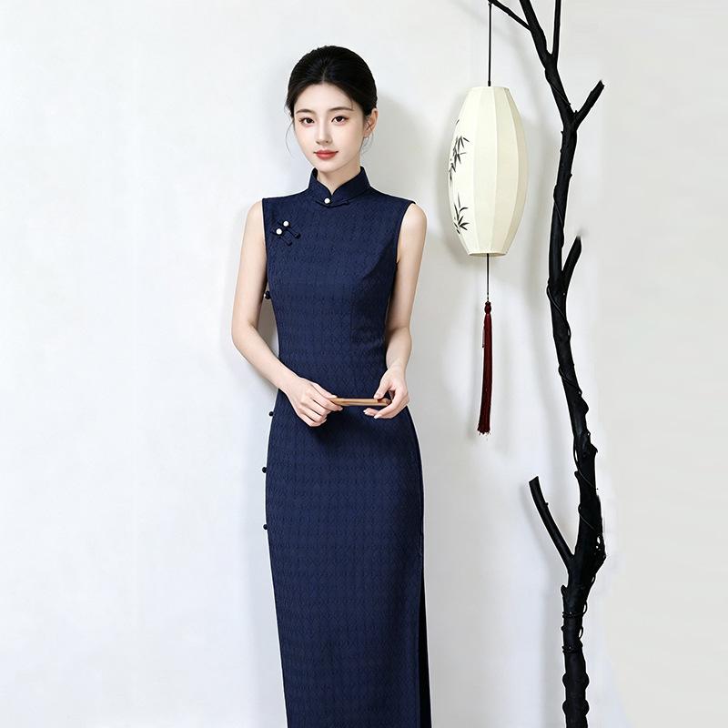 Blue sleeveless national style new Chinese Suzhou long cheongsam improved young 1011 new women's high sense summer