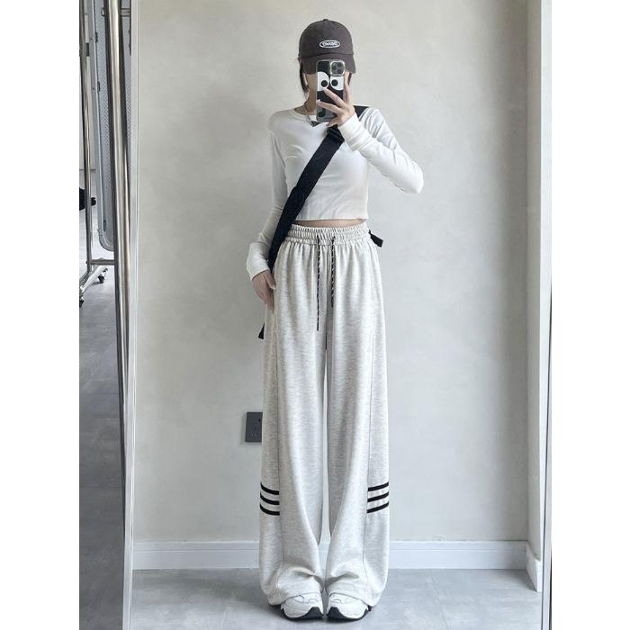 Three-bar Side Casual Trousers for Women In Spring and Autumn New Style Student Korean Sports Straight Pants White Gray Black