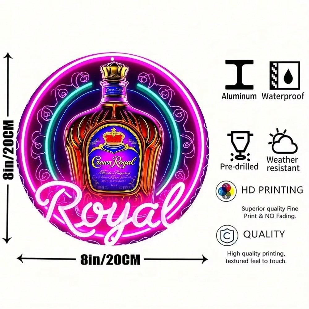 Crown Royal Neon Sign Aluminum Metal Wall Art HD Print Waterproof Dustproof Home Bar Decor