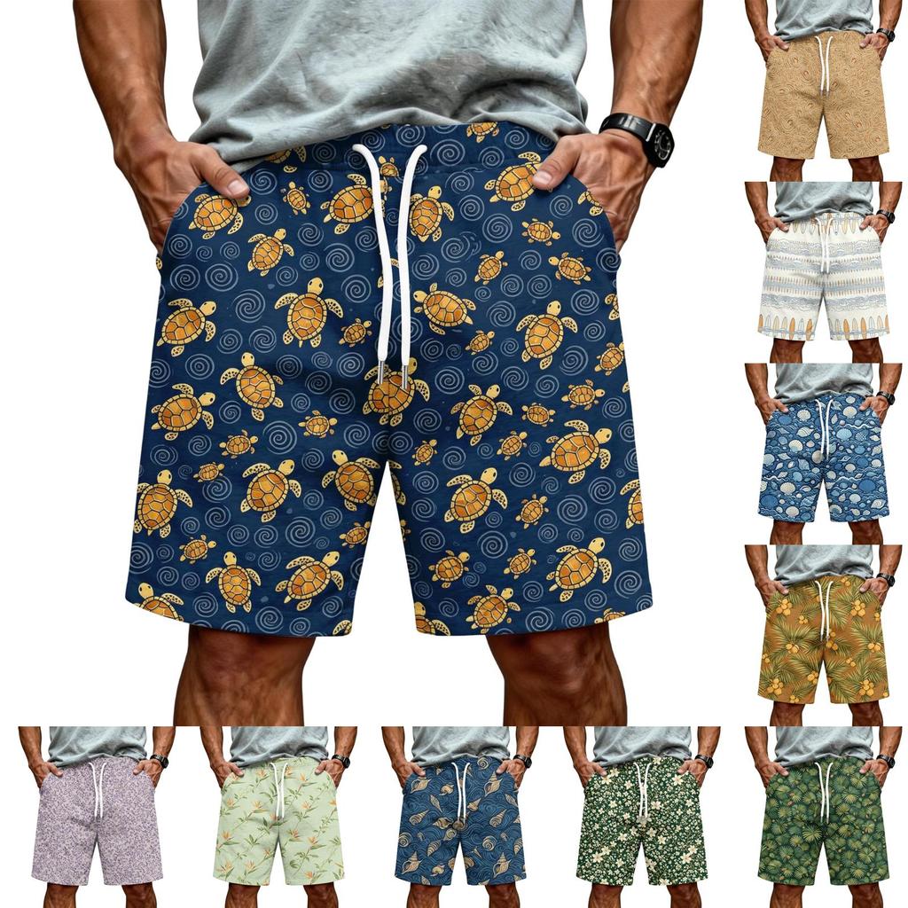 Men's Hawaiian Drawstring Elastic Waist Mesh Shorts for Summer Beach Vacation