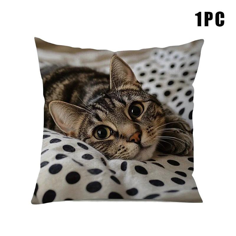 Cat Pattern Square Pillow Cover 18X18 Inches Single-Sided Printed Pillow Cover Home Pillow Cover Living Room Decoration