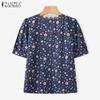 ZANZEA Women Casual V-Neck Summer Short Sleeve Floral Blouse