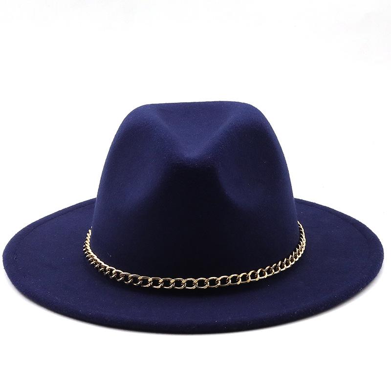 New thin chain accessories European and American autumn and winter solid color woolen top hat European and American fashion jazz hat