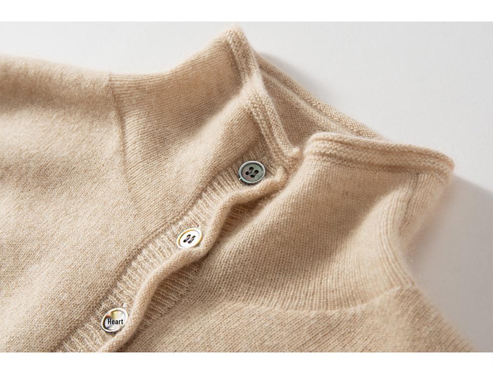 Design-Conscious Pure Cashmere Twelve-Stitch Roll-Edge Turtleneck Cardigan - Autumn/Winter Solid Color Loose Fit