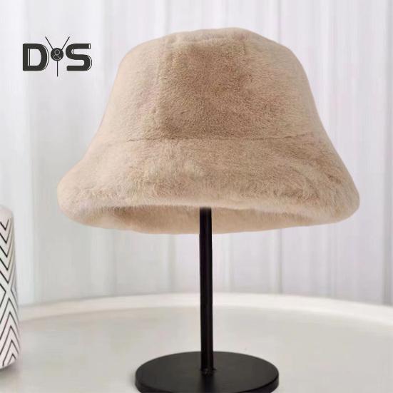 Damen Winter-Eimerhut, flauschiger Plüsch, kurze Krempe, einfarbig, Kuppel, winddicht, wärmend, Sonnenschutz, Fischermütze, Kopfbedeckung für Outdoor-Reisen